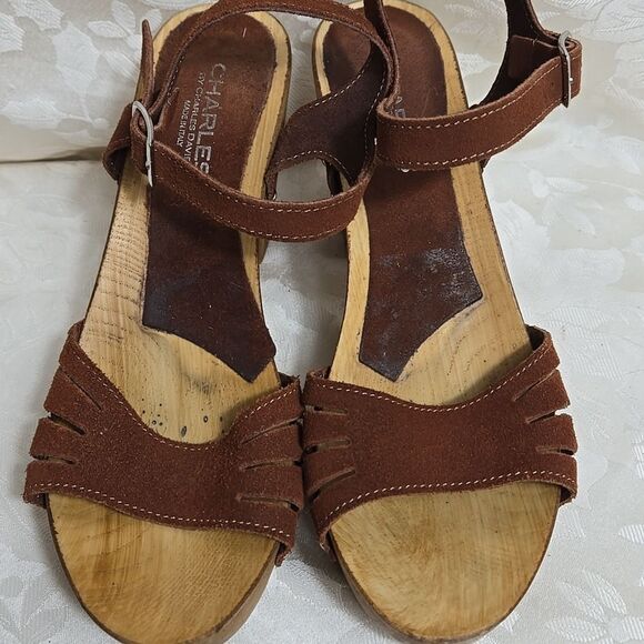 Charles By Charles David Brown Suede Wooden Platform Sandals - Picture 2 of 6